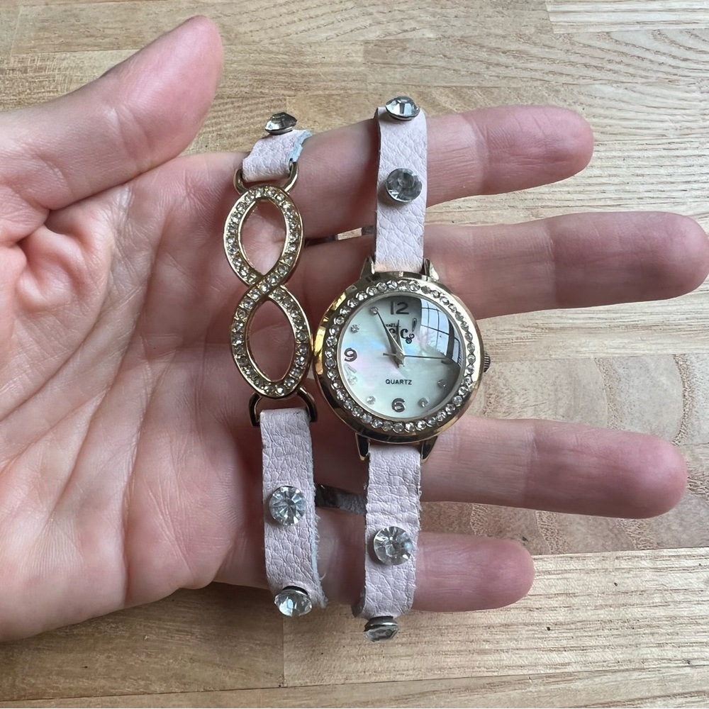 Etc! Ladies fashion infinity watch double wrap pink strap NEW BATTERY
